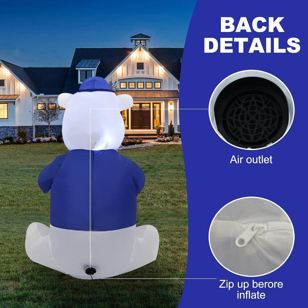 4FT Hanukkah Bear Inflatable with LED Lights for Outdoor Patio Yard Decor - Picture 7 of 7